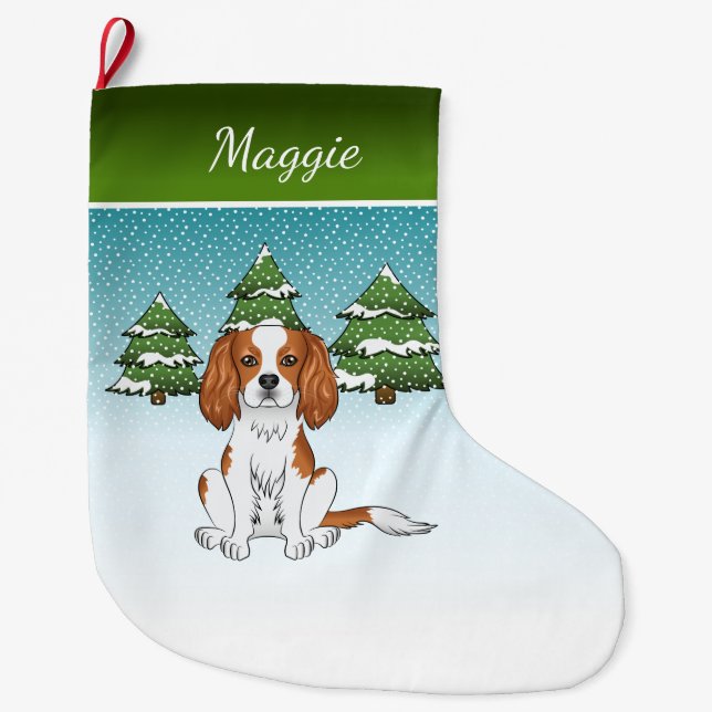 Grande Chaussette De Noël Blenheim Cavalier King Charles Spaniel En Hiver (Devant)