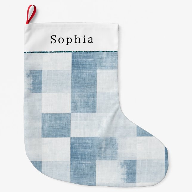 Grande Chaussette De Noël Bleu Blanc Denim Jean Christmas (Devant)