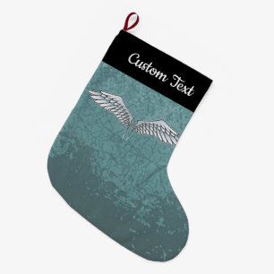 Grande Chaussette De Noël Bleu-gris ailes Noël Stocking
