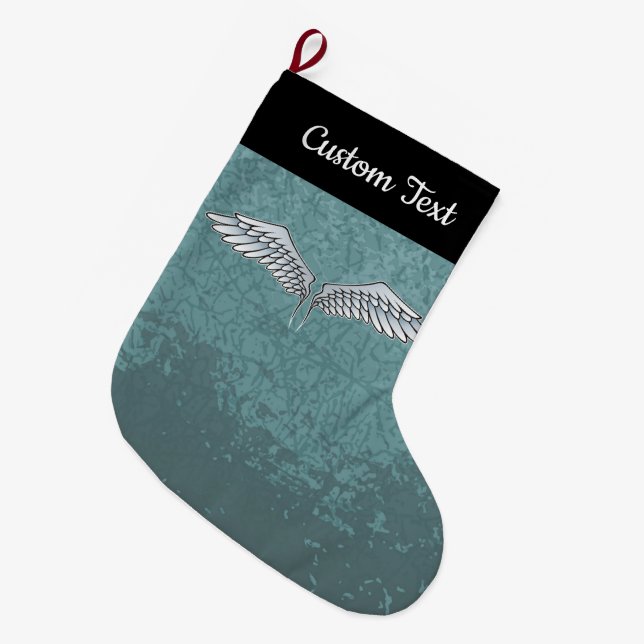 Grande Chaussette De Noël Bleu-gris ailes Noël Stocking (Devant (Accrochage))