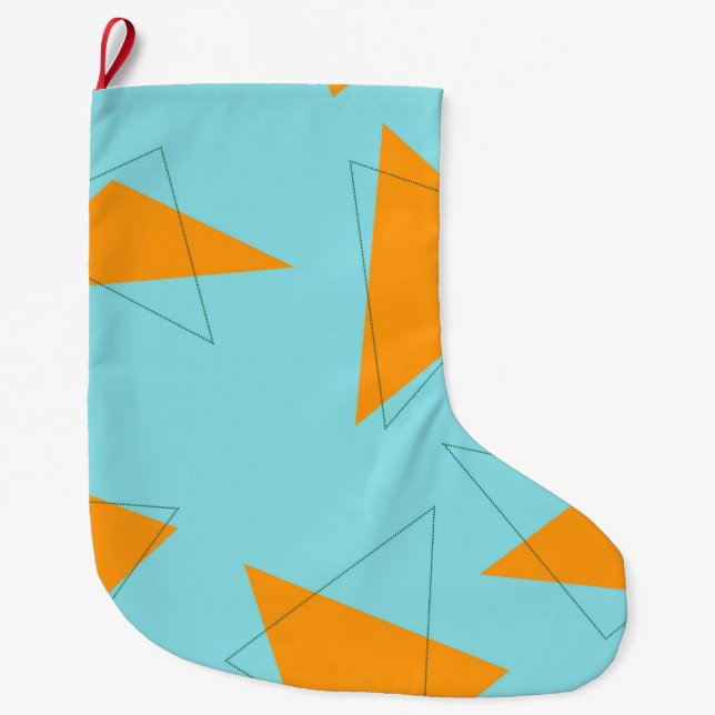 Grande Chaussette De Noël Bleu, orange, cool, tendance, moderne triangle mot (Devant)