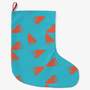 Grande Chaussette De Noël Bleu, orange, dynamique, motif géométrique tendanc