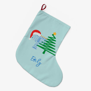 Grande Chaussette De Noël Bleu personnalisable Chrismukkah Stocking