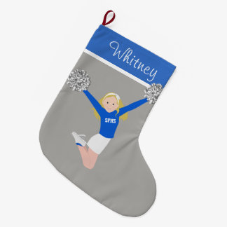 Grande Chaussette De Noël Blonde Pom-pom girl en blanc & bleu