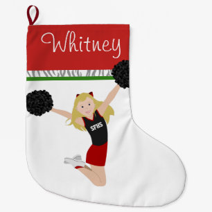 Grande Chaussette De Noël Blonde Pom-pom girl en rouge et noir