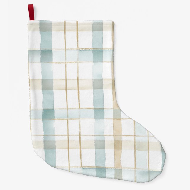 Grande Chaussette De Noël Blue Cream White Plaid Christmas (Devant)