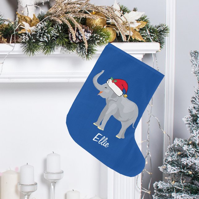 Grande Chaussette De Noël Blue Elephant Funny Custom Kids Noël (Créateur téléchargé)