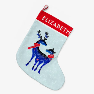Grande Chaussette De Noël Blue Nordic Christmas Reindeer Pair