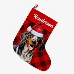 Grande Chaussette De Noël Bluetick Coonhound Buffalo Plaid and Dogs Nom