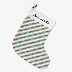 Grande Chaussette De Noël Blush Rose Vert Pailleté Rayures Noël  