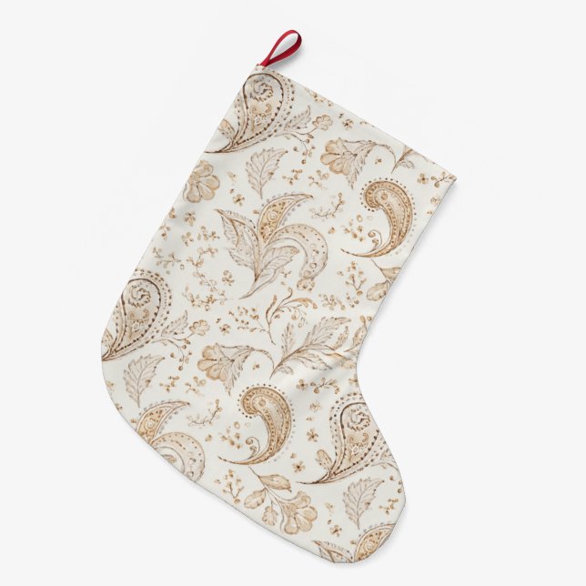 Grande Chaussette De Noël Bohème Boho Crème Noël Blanc (Devant (Accrochage))