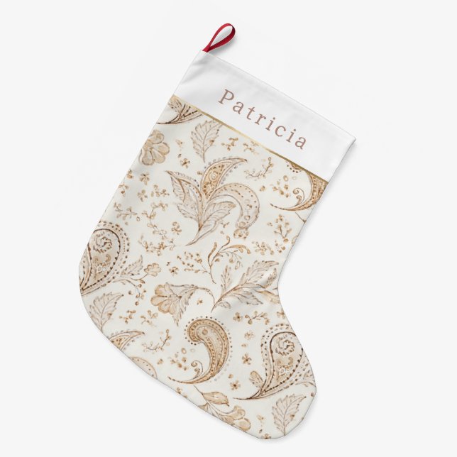 Grande Chaussette De Noël Bohemiam Boho Crème Noël Blanc   (Devant (Accrochage))