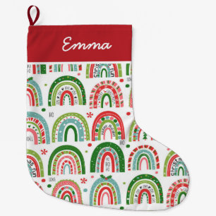 Grande Chaussette De Noël Boho Christmas Rainbow's Name Monogram