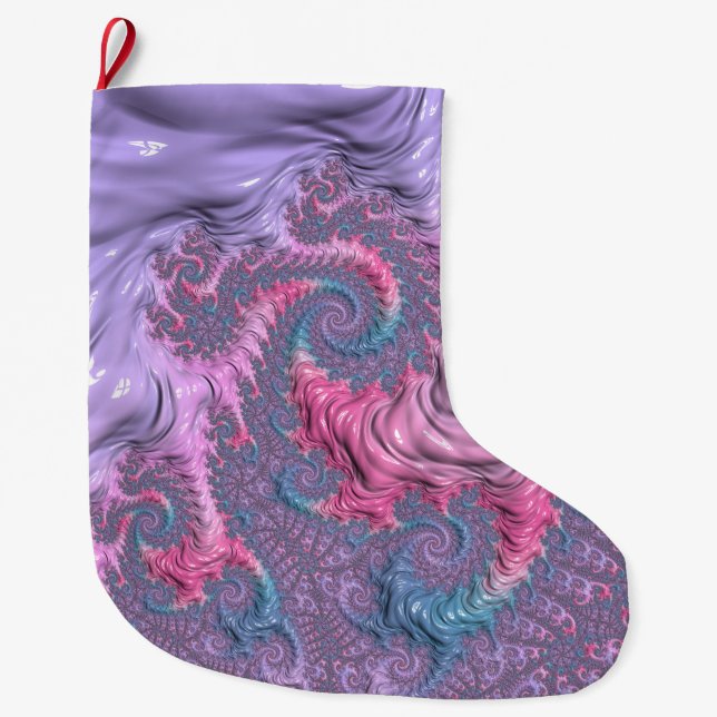 Grande Chaussette De Noël Boho coloré Hippie Trippy Super Pastel Fractal (Devant)