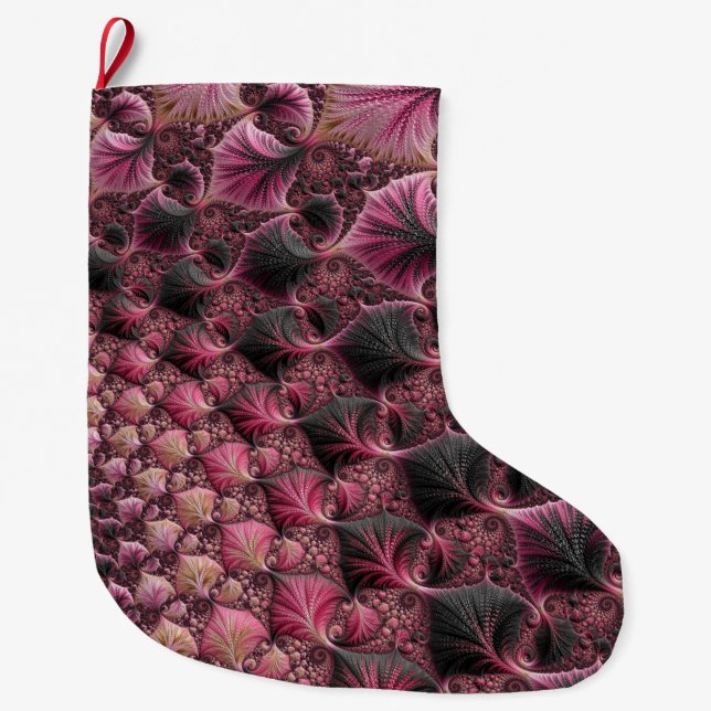 Grande Chaussette De Noël Boho Funky Eclectique Rose Noir Abstrait Fractal (Devant)