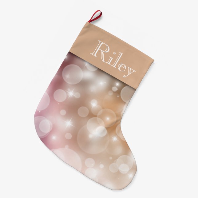 Grande Chaussette De Noël Bokeh, blanc rose et champagne pâle (Devant (Accrochage))