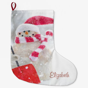 Grande Chaussette De Noël Bonhomme de neige adorable avec chapeau de Père No