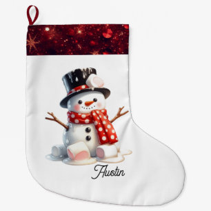 Grande Chaussette De Noël Bonhomme de neige en guimauve moelleux