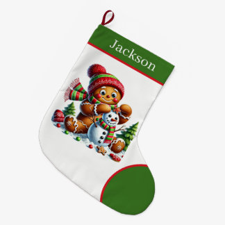 Grande Chaussette De Noël Bonhomme de neige en pain d'épices de dessin animé