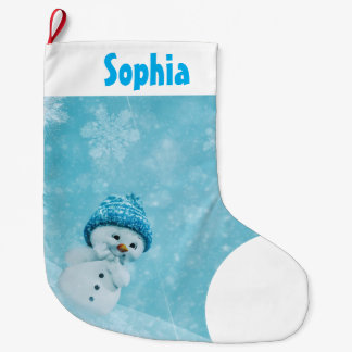 Grande Chaussette De Noël Bonhomme de neige et flocons de neige