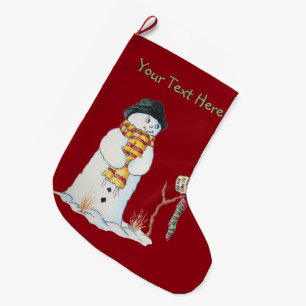 Grande Chaussette De Noël Bonhomme de neige mignon de Noël dans le patchwork