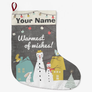 Grande Chaussette De Noël Bonhomme de neige nommé mignon de monogramme de