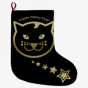 Grande Chaussette De Noël Bonne année Meow - Couleur arrière - plan personna