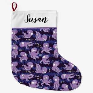 Grande Chaussette De Noël Boo Octopus mignon Violet Enfants Vêtements & Déco