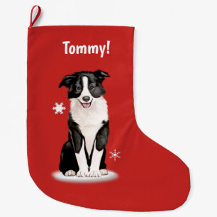 Grande Chaussette De Noël Border collie au nom de Noël personnalisable