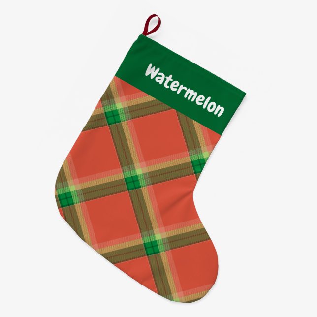Grande Chaussette De Noël Bouche de Noël Tartan Watermelon (Devant (Accrochage))