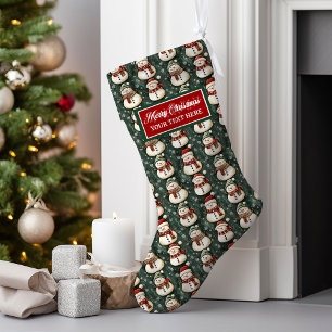 Grande Chaussette De Noël Boucle de Noël personnalisé Aquarelle Vintage