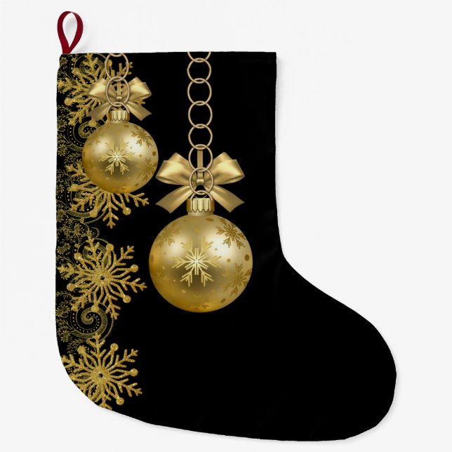 Grande Chaussette De Noël Boule de Noël, Boules d'or (Devant)