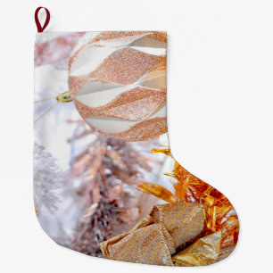 Grande Chaussette De Noël Boule de Noël Pailletée Rose et Blanche