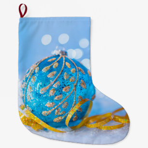 Grande Chaussette De Noël Boule décorative bleue de Noël