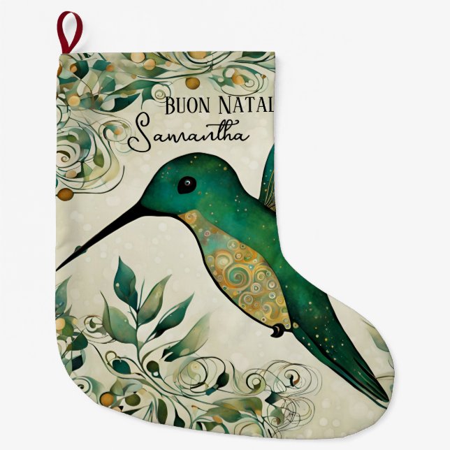 Grande Chaussette De Noël Boule personnalisée Natale Italien Colibri Vert (Devant)