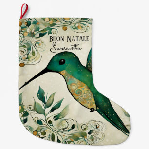 Grande Chaussette De Noël Boule personnalisée Natale Italien Colibri Vert
