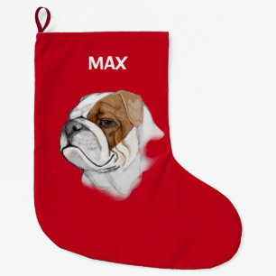 Grande Chaussette De Noël Bouledogue anglais en portrait