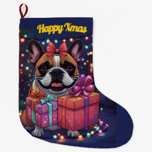 Grande Chaussette De Noël Bouledogue français Guirlande lumineuse Noël