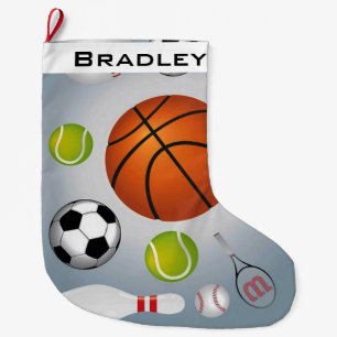 Grande Chaussette De Noël Boules de sport sur le réveil de Noël