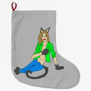 Grande Chaussette De Noël bouton catgirl