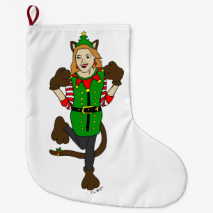 Grande Chaussette De Noël Bouton de catgirl de Noël