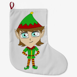 Grande Chaussette De Noël bouton elf chibi
