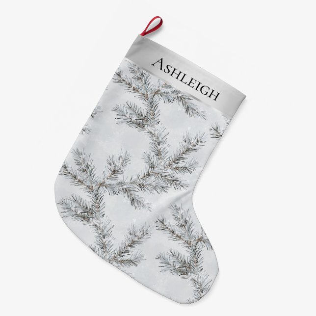 Grande Chaussette De Noël Branches chic gris argent Noël (Devant (Accrochage))
