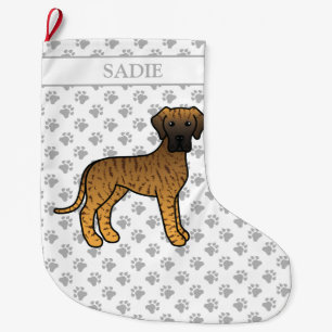 Grande Chaussette De Noël Brindle Great Dane Cute Cartoon Chien & Nom