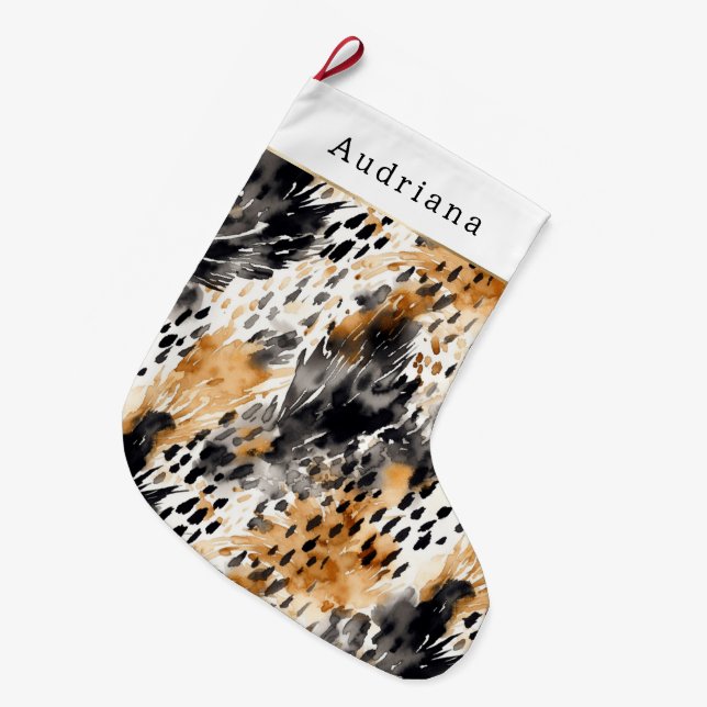 Grande Chaussette De Noël Brown Black Leopard Animal Abstract Christmas (Devant (Accrochage))