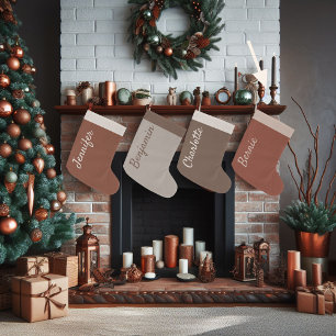 Grande Chaussette De Noël Brown Noël Terracotta Calligraphie personnalisée