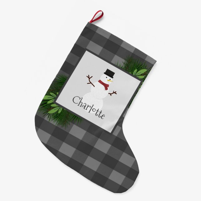 Grande Chaussette De Noël Buffle gris de neige Plaid Stocker (Devant (Accrochage))