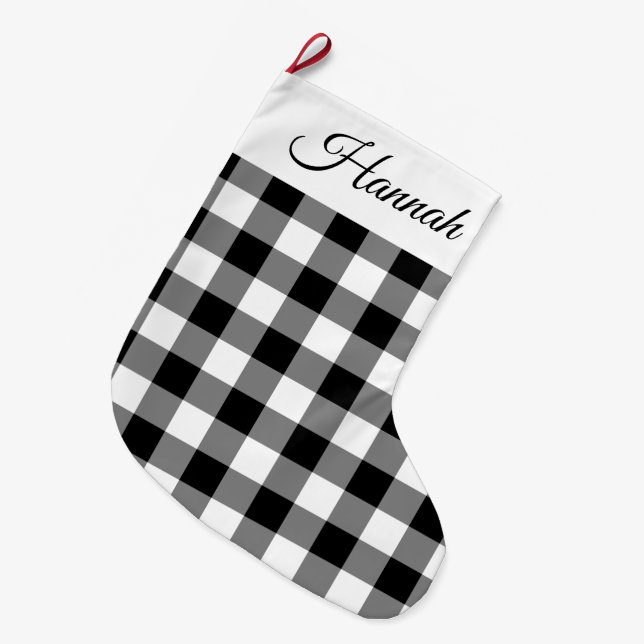 Grande Chaussette De Noël Buffle Noir Et Blanc Rustique Plaid (Devant (Accrochage))