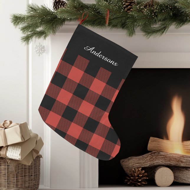 Grande Chaussette De Noël Buffle Rouge Plaid Avec Nom (Créateur téléchargé)