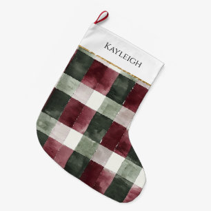 Grande Chaussette De Noël Burgundy Green Plaid Stripe de Noël Gold Parties s